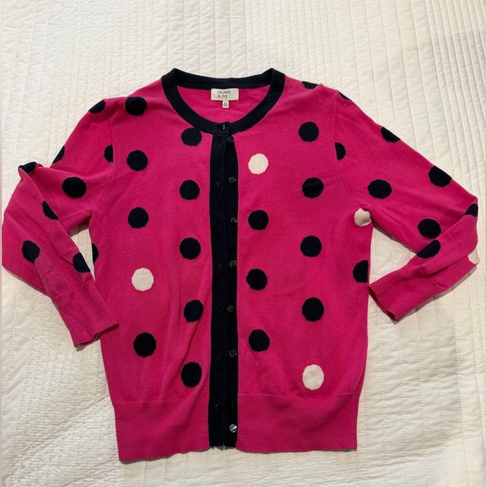 crown & ivy Hot Pink Cardigan with Navy Trim